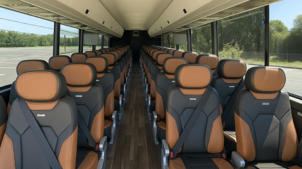 Interior of Charter Bus Company Eden Prairie's 55 Passenger Charter Bus in Eden Prairie